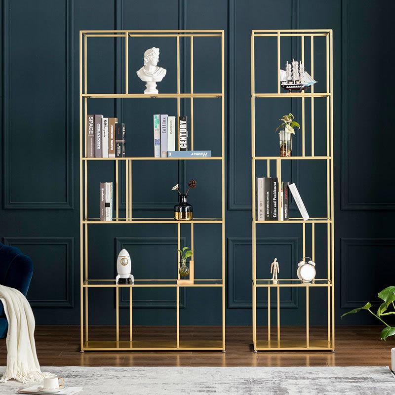 北欧简约置物架落地金属书架办公室轻奢铁艺隔断墙角落收纳柜
