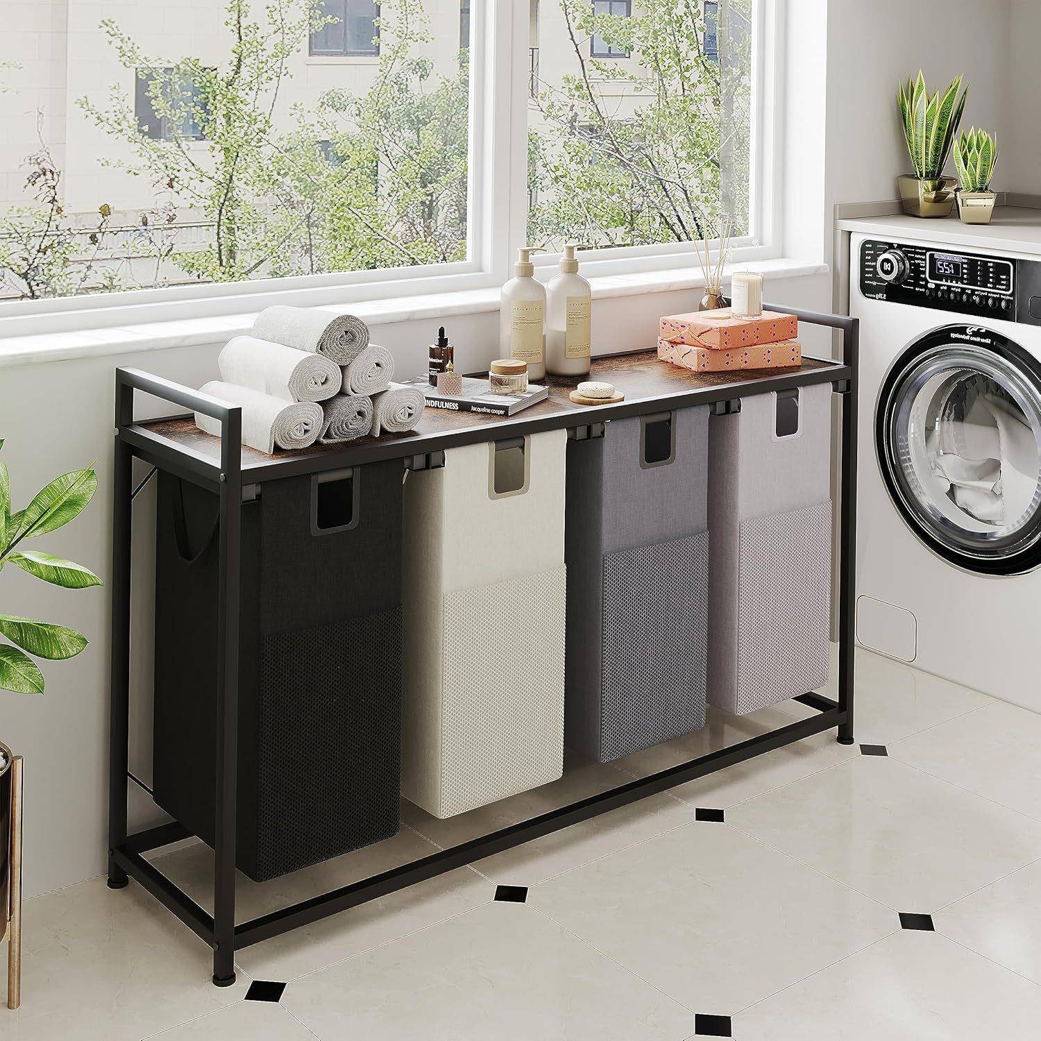 洗衣篮铁木结合衣物收纳筐干洗店脏衣置物篮洗衣房置物架