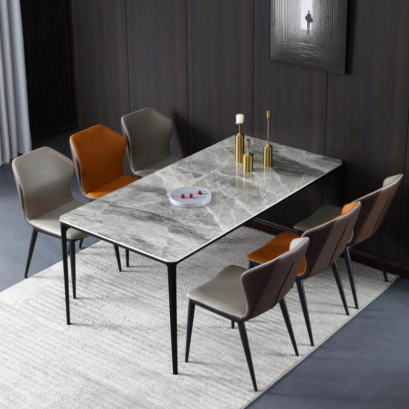 意式轻奢岩板餐桌家用小户型极简约现代吃饭桌子长方形餐桌椅组合