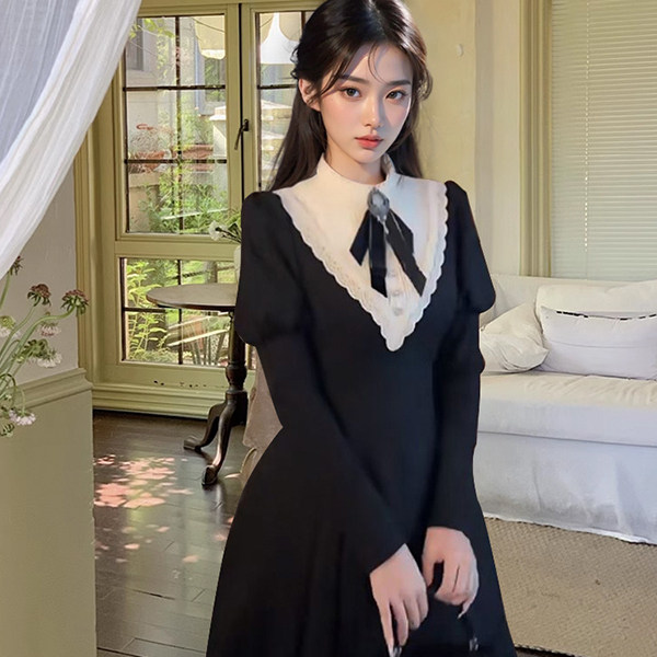小精灵优雅大小姐夏季新款法式设计感宫廷风收腰lolita暗黑连衣裙