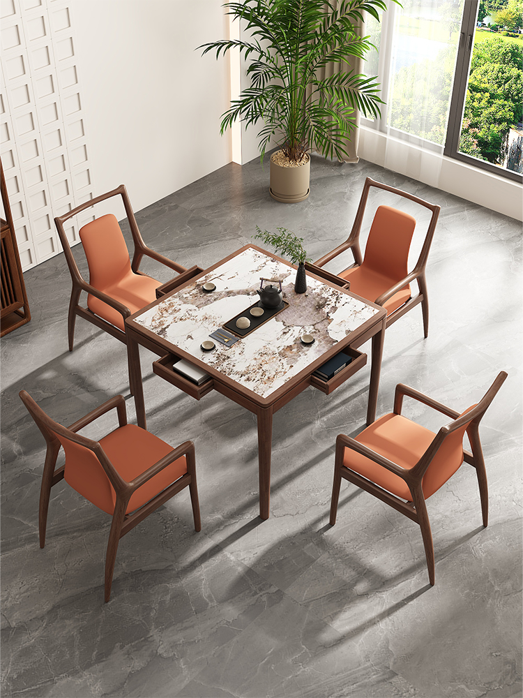 新中式实木蛋桌棋牌方桌方桌家居现代简约易接近豪华板岩餐桌八仙