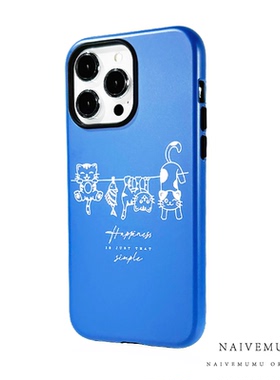 原创小众韩国菲林适用苹果17promax手机壳iphone16不会撞新款15全包防摔简约可爱情侣线条蓝色猫咪ins男女生