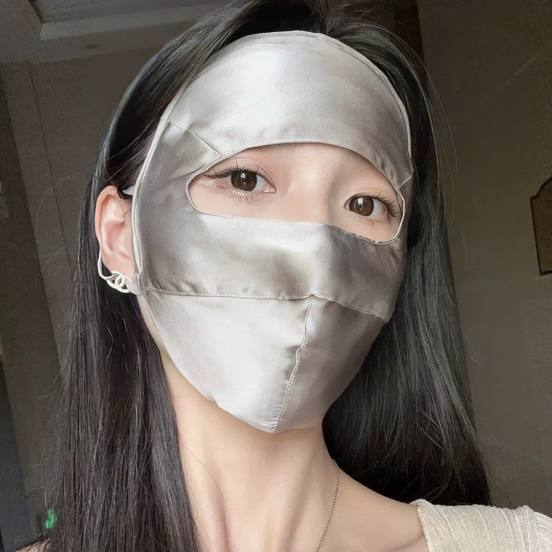 夏季冰丝真丝全脸防晒面罩女款
