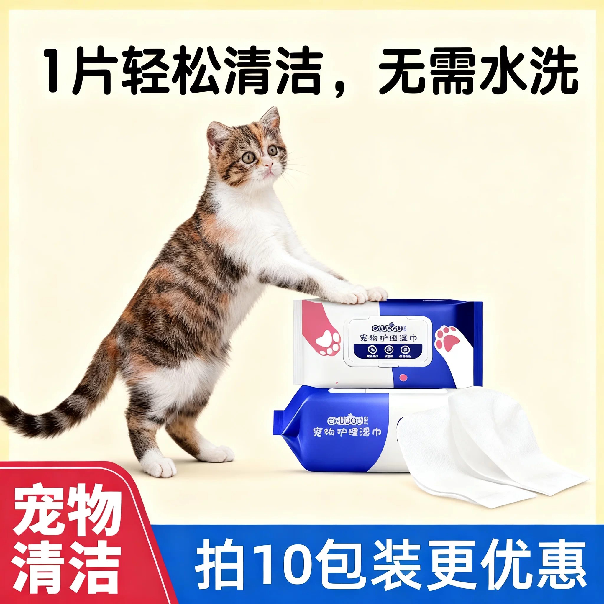 猫狗通用免洗杀菌除臭湿巾
