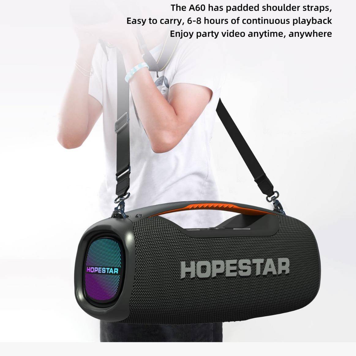 HOPESTAR-A60无线蓝牙音箱大功率100W大音量户外手提防水背带便携