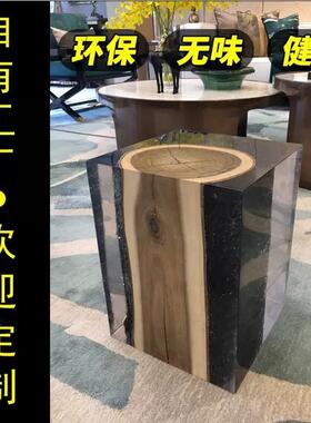 透明树脂木墩子连体现代装饰工艺品家居客厅酒店玄关售楼处雕塑