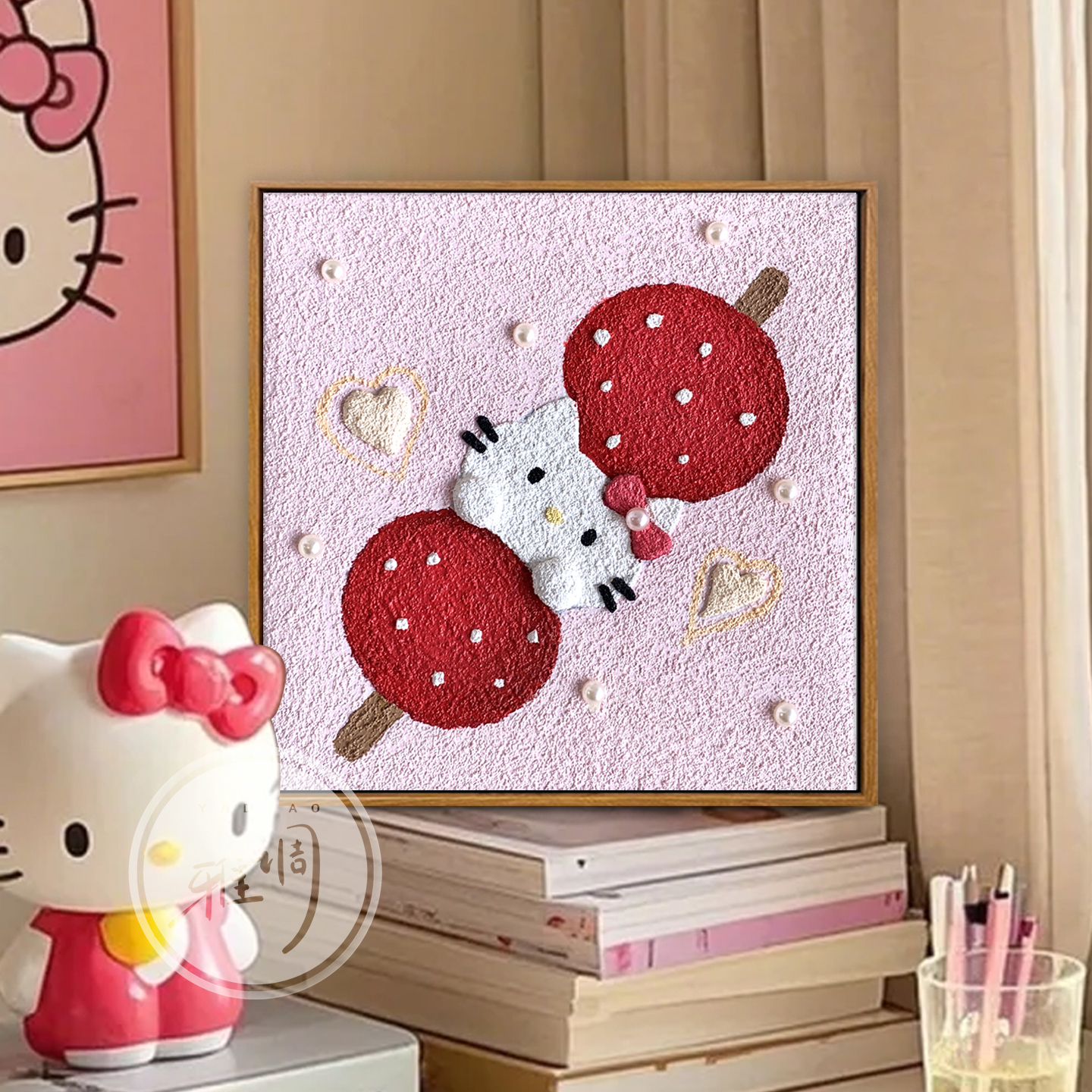 哈喽kt糖葫芦DIY立体石英砂肌理画卡通可爱凯蒂猫手工装饰画摆件图片