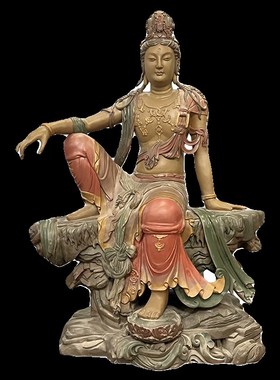 寺庙人物彩绘雕像定海艺术摆件 文化创意铸铜玻璃钢 室内装饰雕塑