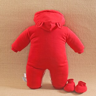 满月装男宝宝连体衣包脚百天新生儿婴儿年服夹棉加厚外出秋冬款季