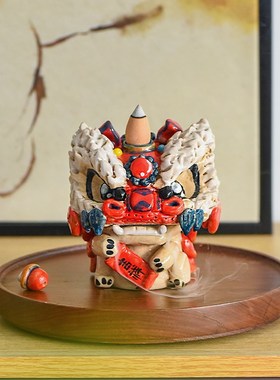 中国风舞狮醒狮香薰炉陶瓷摆件创意礼品开业乔迁礼物招财可爱狮子