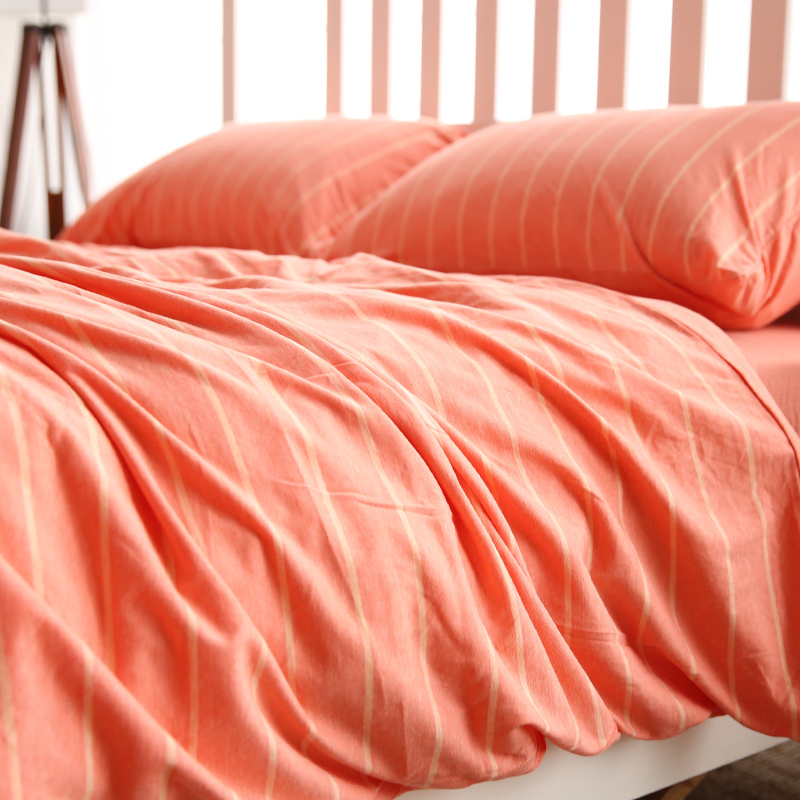 天竺棉裸睡纯棉四件套日式简约针织棉被套床笠全棉双人床单款床品