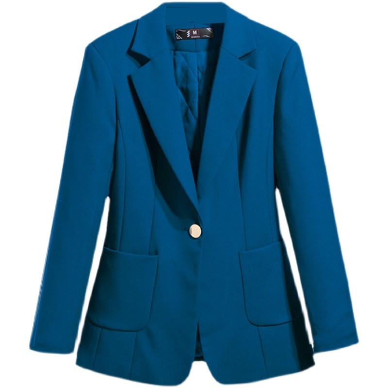 孔雀蓝西装外套女秋冬高级感女士休闲复古卡其色蓝色西服夹棉上衣