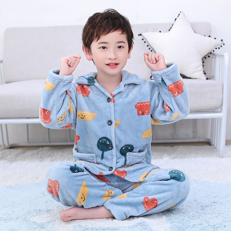 儿童法兰绒秋冬睡衣女童男童珊瑚绒套装男孩女孩宝宝母女装家居服