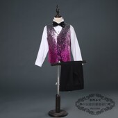 新款 六一活动主持 渐变亮片马甲成人男儿童走秀演出大合唱西服衬衫