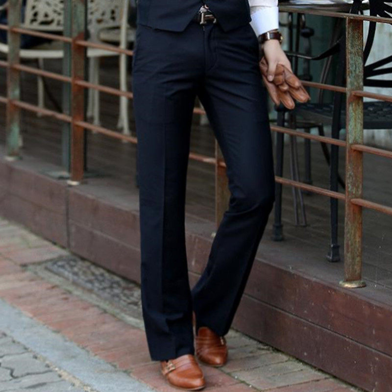 2020新品商务微喇叭西裤男士酒红色直筒阔脚西装裤英伦时尚大脚裤