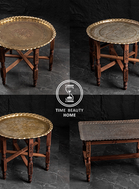 3.29 精 A组 欧美 折叠托盘茶几 黄铜镀银茶盘 旧物古董vintage