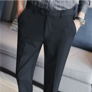 秋冬款男士加绒休闲西裤男长裤修身加厚商务直筒免烫小脚西装裤子