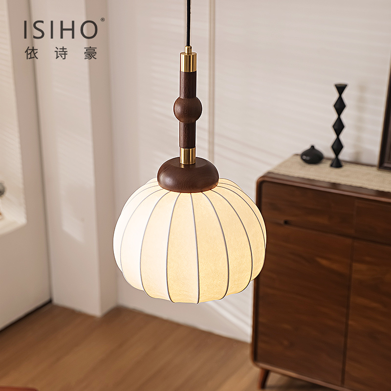 法式中古风实木蚕丝餐厅吊灯南洋复古侘寂风装饰氛围卧室床头灯具