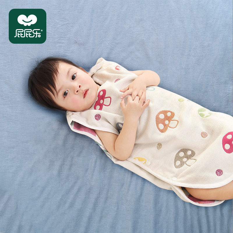 背心睡袋婴儿纱布蘑菇春秋薄款宝宝夏天睡衣纯棉护肚子防踢被夏季