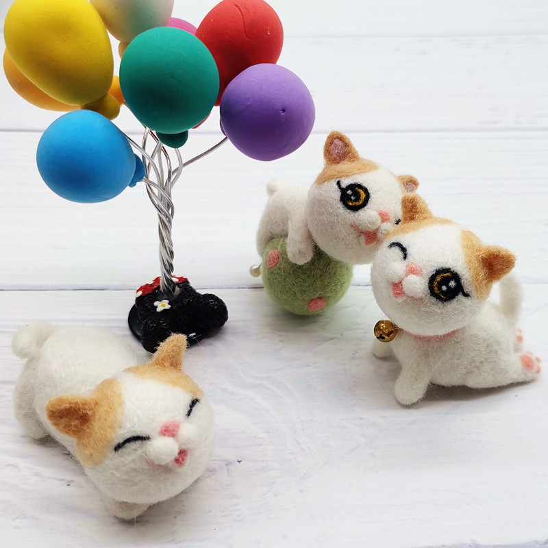 新品可爱胖墩小猫咪羊毛毡戳戳乐diy材料包买二送一带教程和工具