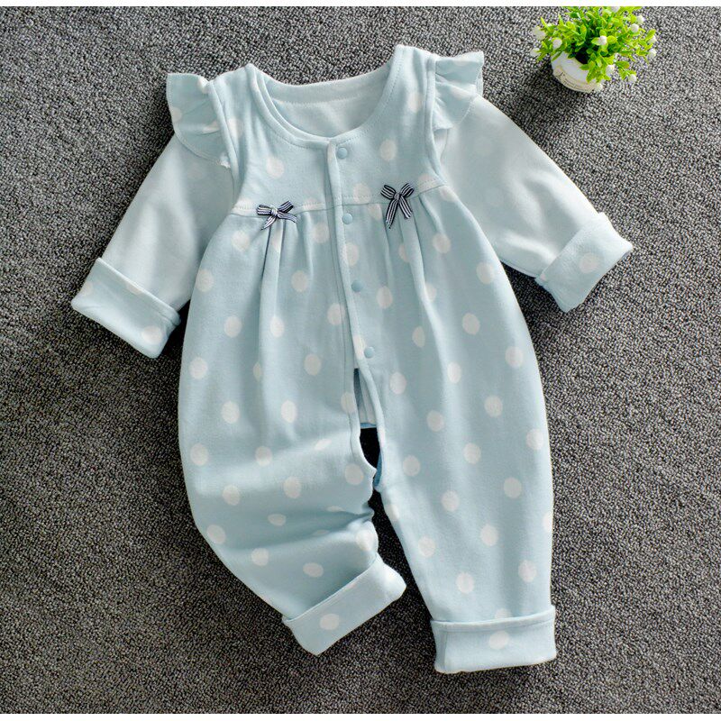 婴儿双层纯棉背带裤套装外出夹衣春季薄款新生儿长袖连体女宝宝衣