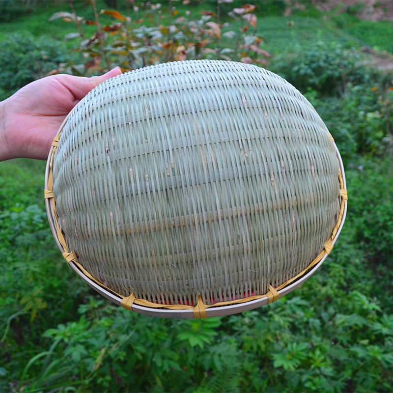 竹编筲箕簸箕圆形青皮馒头框竹筐沥米篮子厨房编织收纳菜蓝水果篮