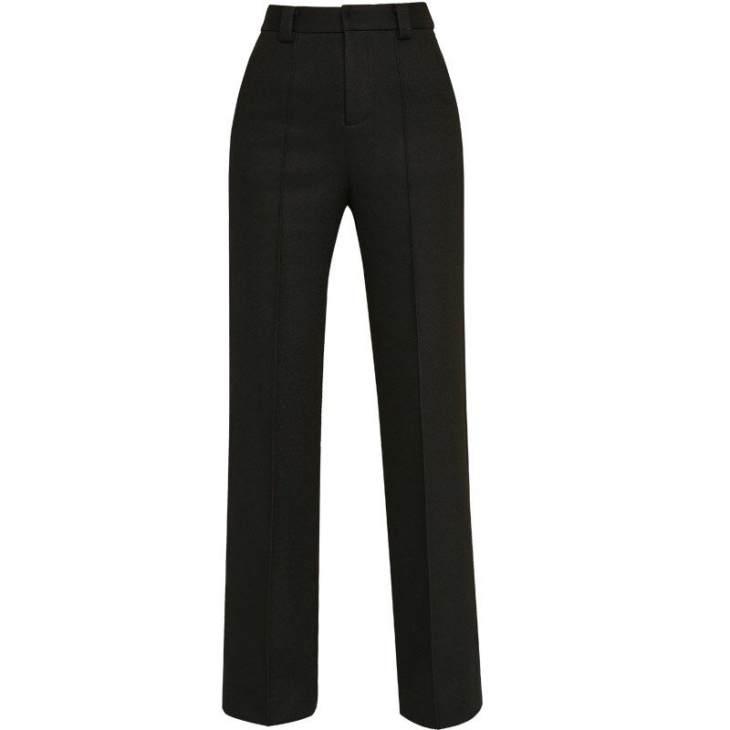 毛呢直筒裤女裤子垂感2024秋冬新款黑色羊毛料阔腿裤宽松高腰长裤