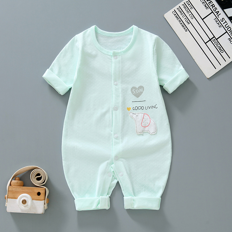 婴儿夏装连体衣空调服长袖薄款女宝宝纯棉哈睡衣男夏天新生儿衣服