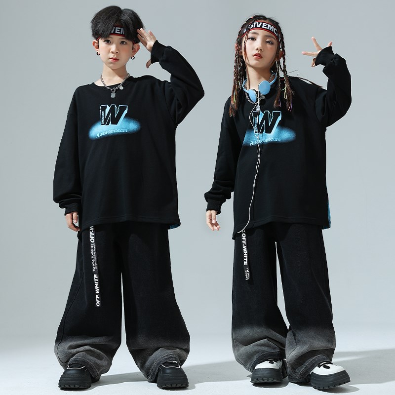 儿童街舞演出服少儿潮酷卫衣女童爵士舞套装男童嘻哈hiphop表演服