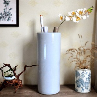 白色陶瓷白胎书画桶卷轴缸客厅落地摆件箭筒画轴收纳字画缸书房