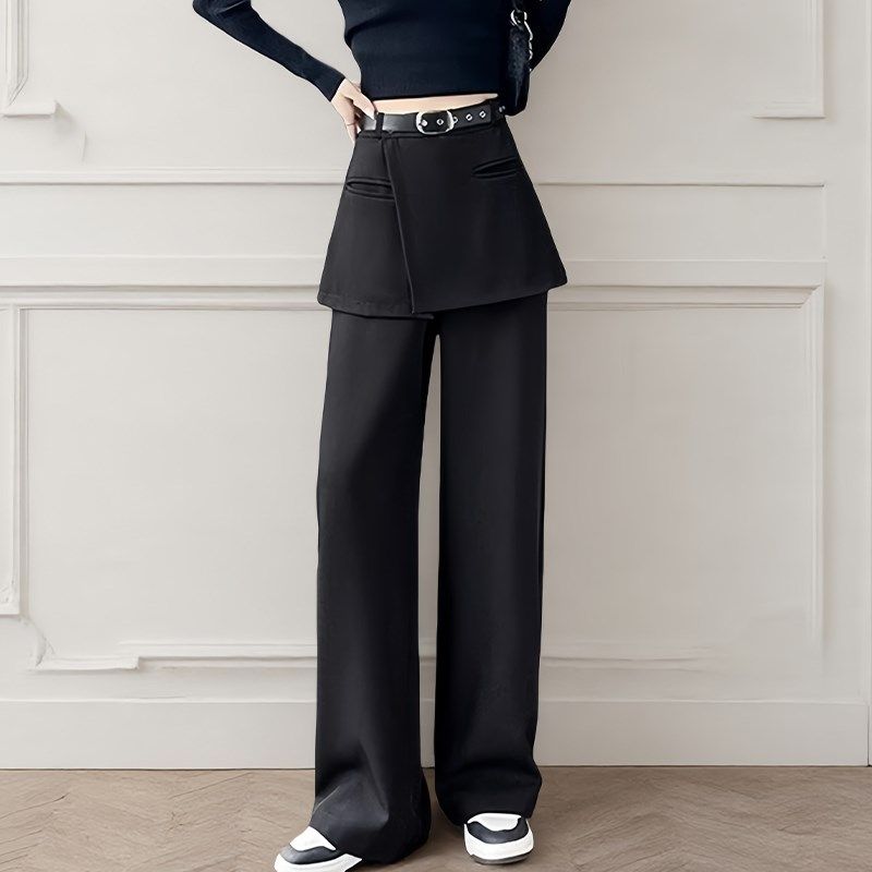 2025春夏季新款舒适气质遮胯假两件西装裙裤叠穿设计感休闲裤女