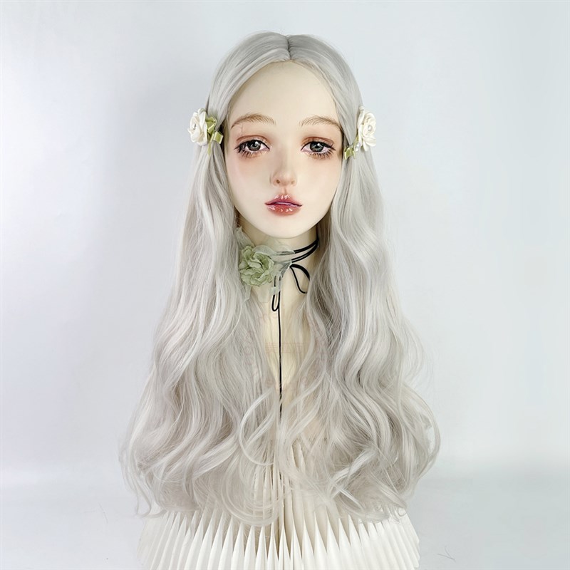 银白色假发女全头套中分八字刘海长卷发大波浪cos万用古风lolita