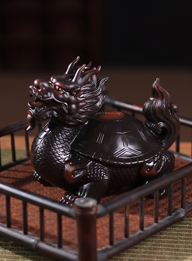 紫陶招财龙龟摆件精品茶宠可养茶玩茶桌茶台茶室装饰功夫茶具配件
