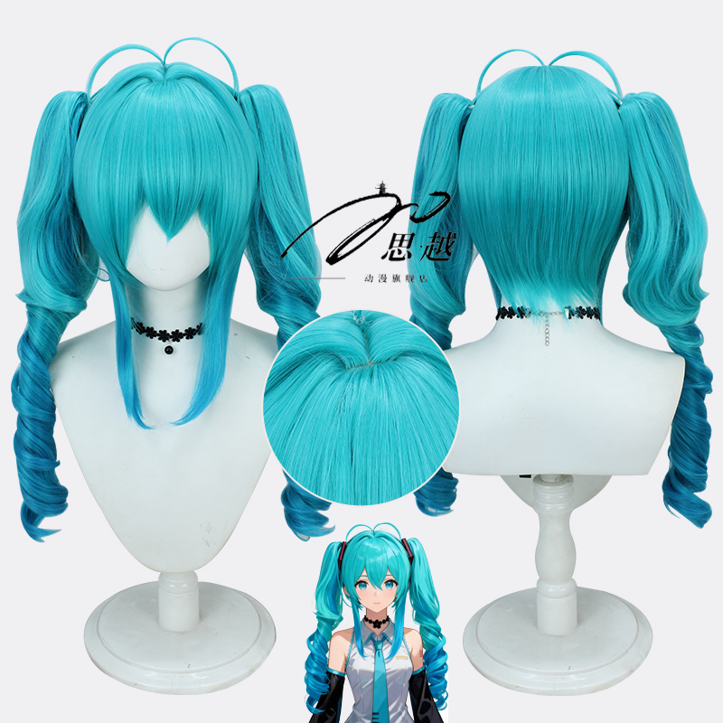 初音未来小恶魔cos假发水蓝色卷