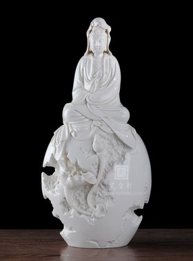 坐岩观音 德化白瓷荷花观世音菩萨 家居装饰办公工艺品礼品摆件