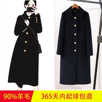 黑色羊毛呢子大衣小个子女装2021秋冬季加厚夹中长款毛呢外套修身