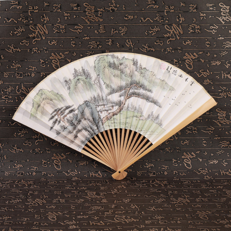 手绘书法男士玉竹折扇中国风9寸9.5寸日用工艺礼品文玩山水纸扇子