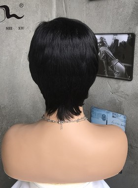 时尚假发女头套真人发丝短款直发自然黑轻薄透气无痕发套欧美热销