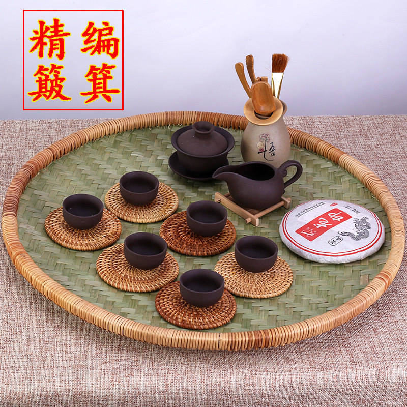 精品全藤边手工竹编竹制品竹簸箕 竹匾竹筛装饰篮晾晒扁茶盘包邮,特色手工艺,竹编/竹雕,淘宝优惠券,粉丝福利购,淘宝优惠卷