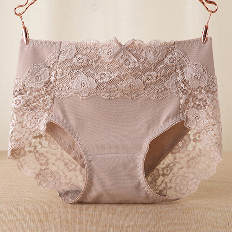 3条装中腰内裤女纯棉收腹提臀无痕性感蕾丝全棉质面料三角裤大码