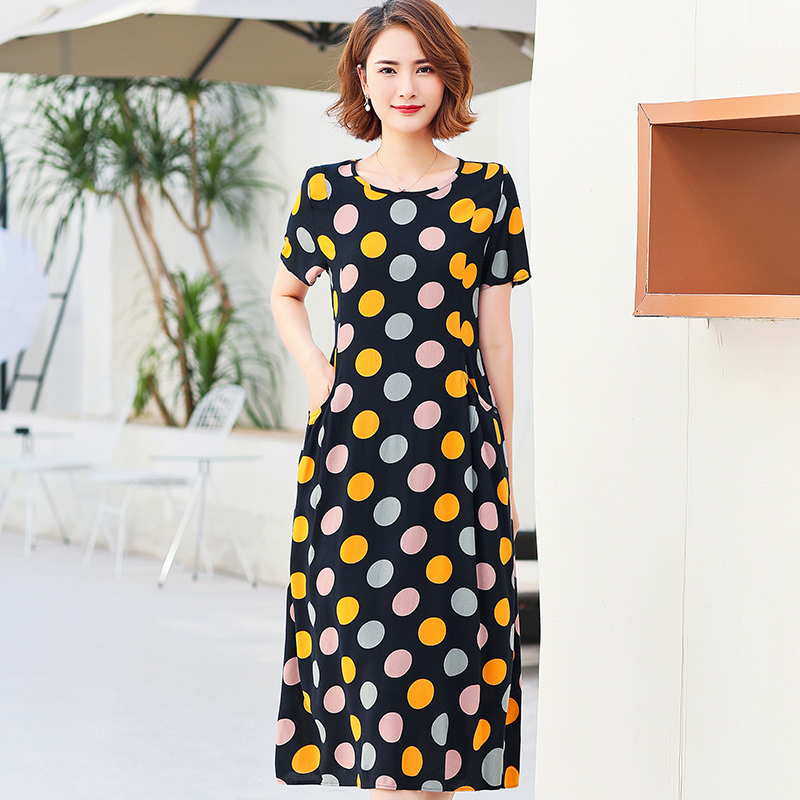 2021夏季新款妈妈装棉绸连衣裙女中长款中老年女装绵绸过膝长裙子