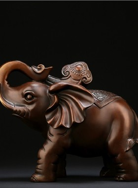 纯铜大象摆件一对吸水象黄铜象紫铜色大象工艺品店铺开业乔迁礼品