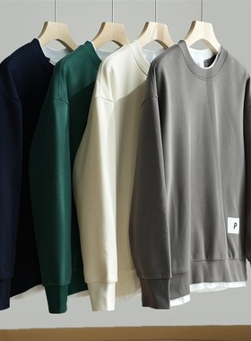 男士保暖一体绒 假两件休闲加绒卫衣 圆领套头针织上衣 秋冬款K