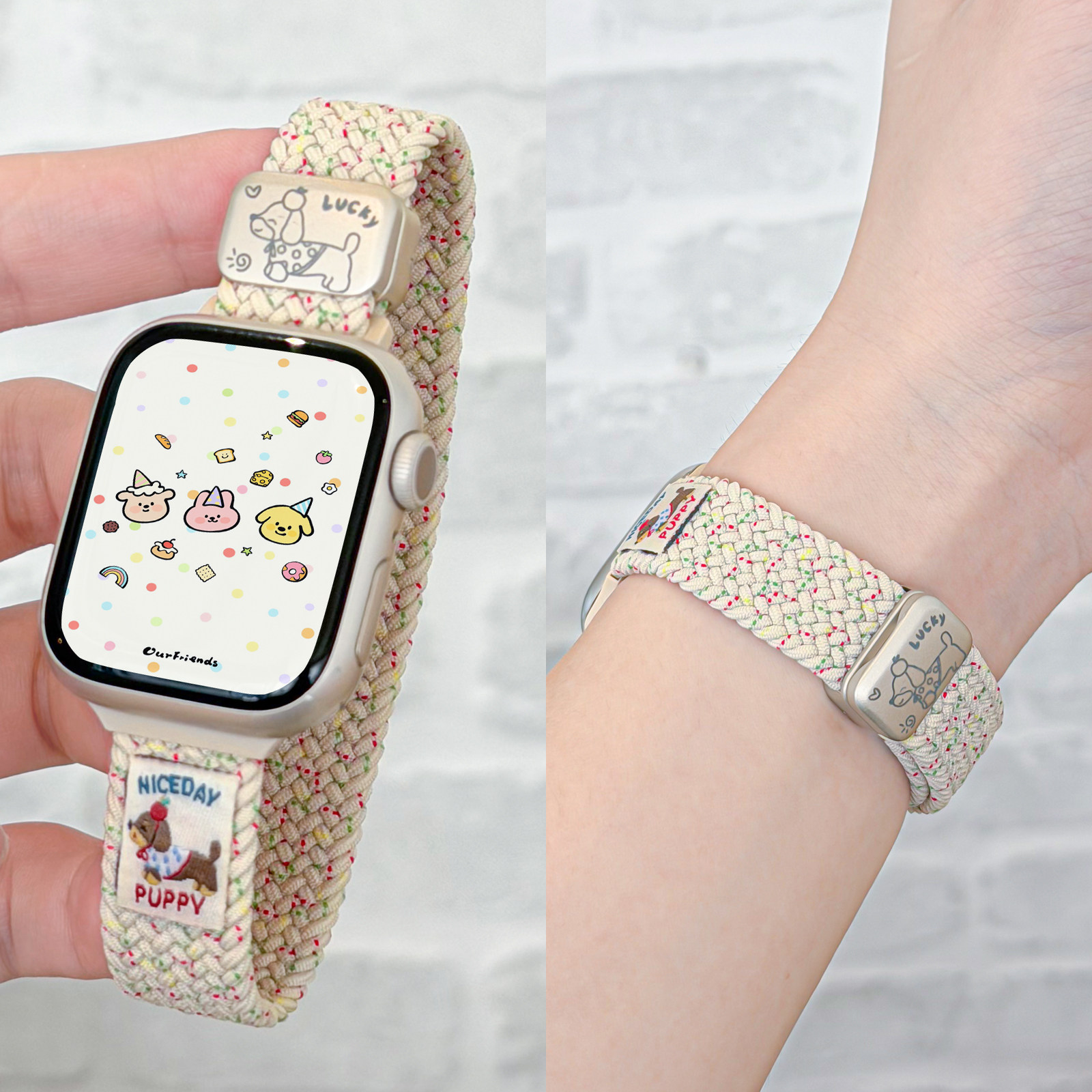 适用iwatch腊肠狗编织磁吸细表带