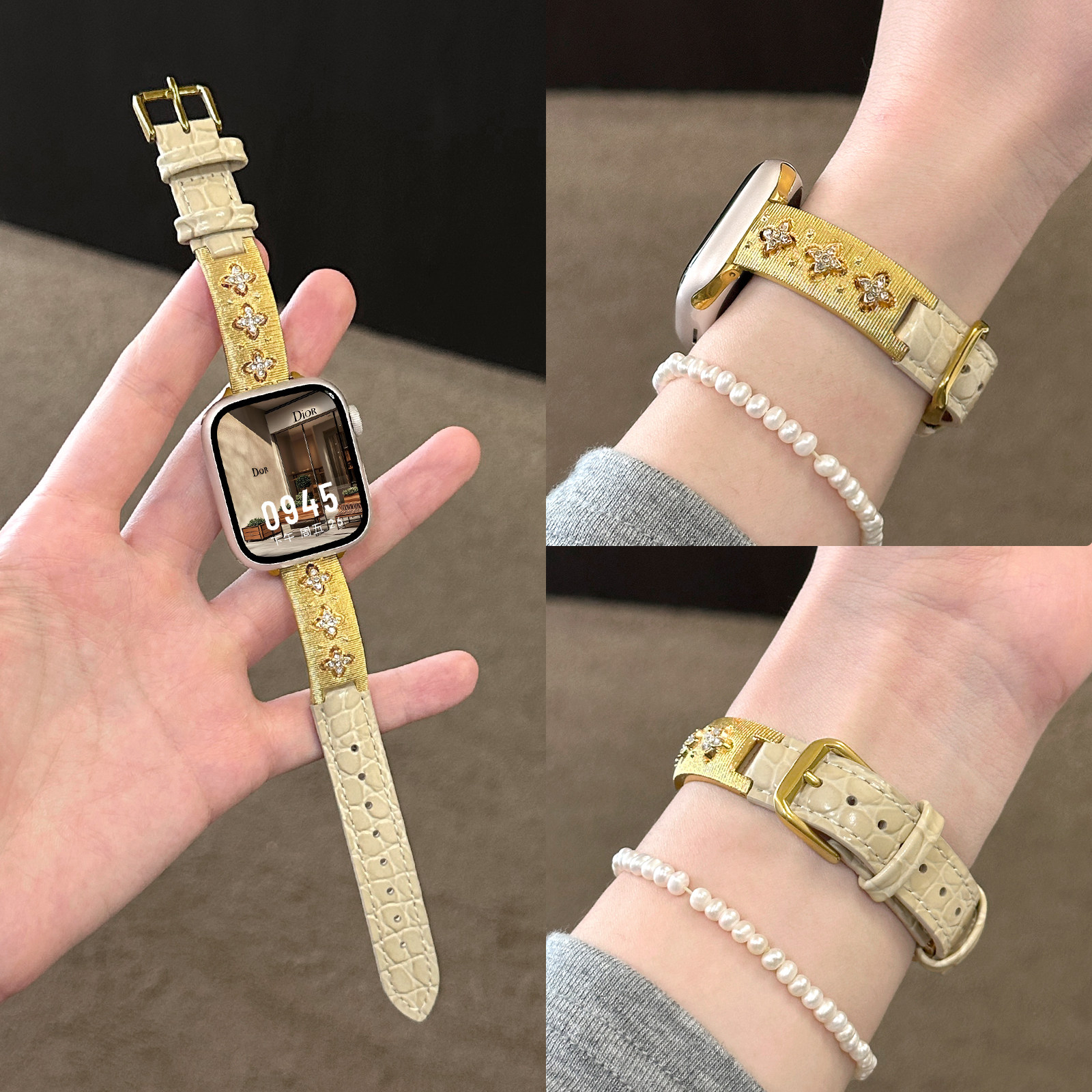 适用智能手表布契拉提拼真皮表带