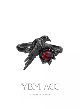 暗黑风乌鸦戒指指环女新款黑色