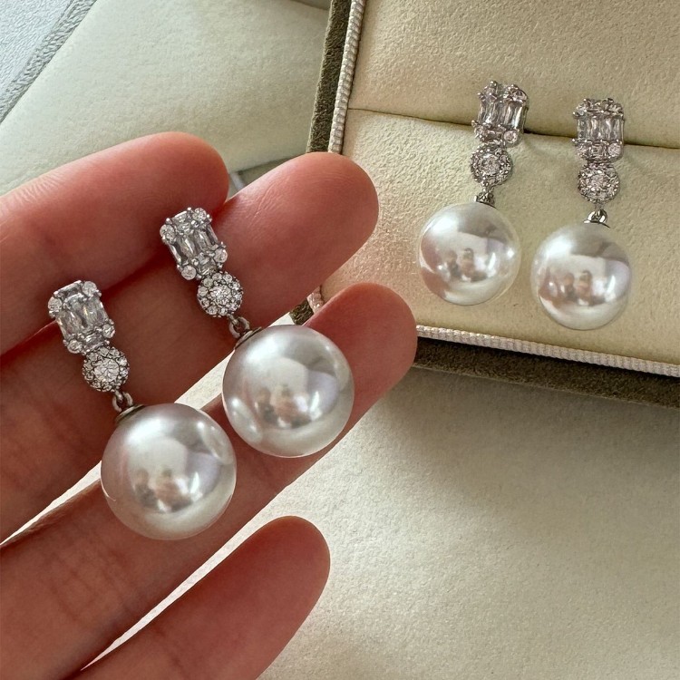 高奢戴妃款澳白珍珠耳坠耳钉