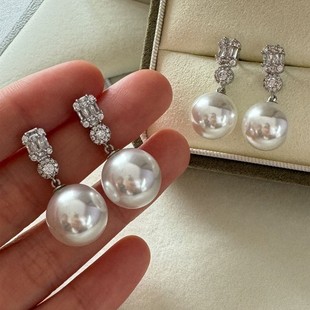 耳夹无耳洞纯银耳钉高奢戴妃款澳白珍珠S925银针蚊香盘耳坠耳饰品