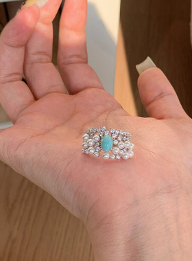 珍珠戒指宽面爆闪千金感食指戒