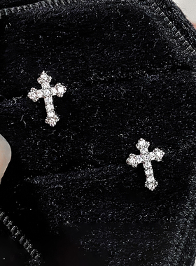 纯银耳钉百搭十字架耳骨钉0.8mmmini型甜美系睡觉免摘耳环十字型